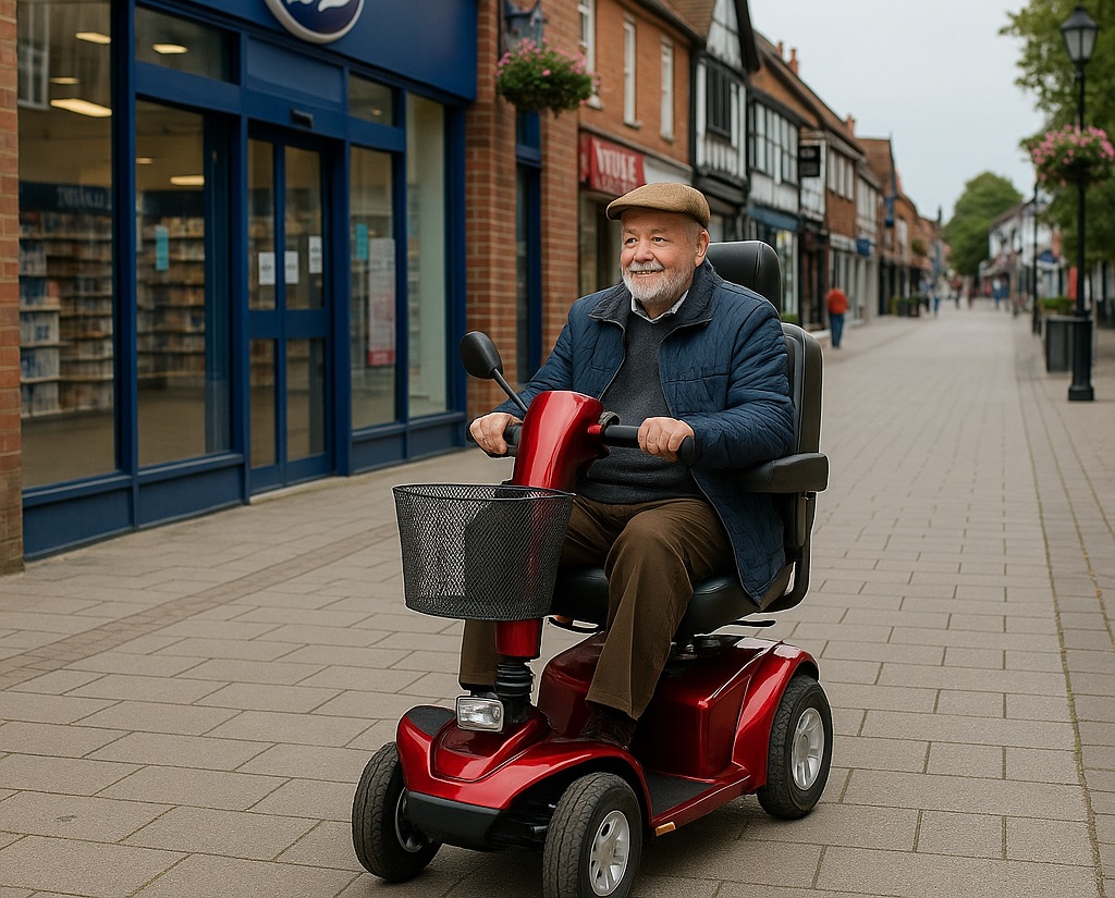 mobility-scooter-in-hoddesdon person on an electric mobility scooter in hoddesdon town